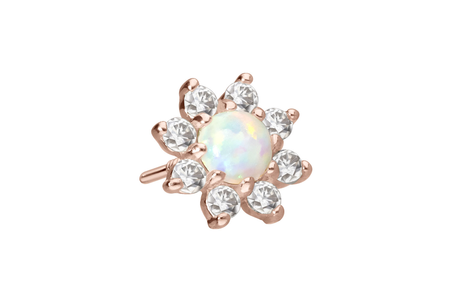 14 Karat Gold Schraubaufsatz mit Außengewinde MOISSANIT-BLUME + SYNTHETISCHER OPAL von Piercingline